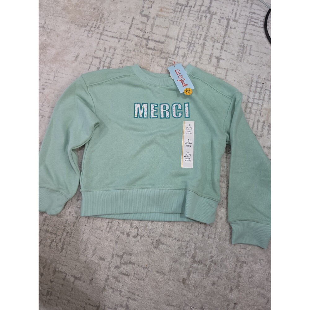 Cat & Jack Girls Mint Green Merci Sweatshirt Size S 6/7 NEW